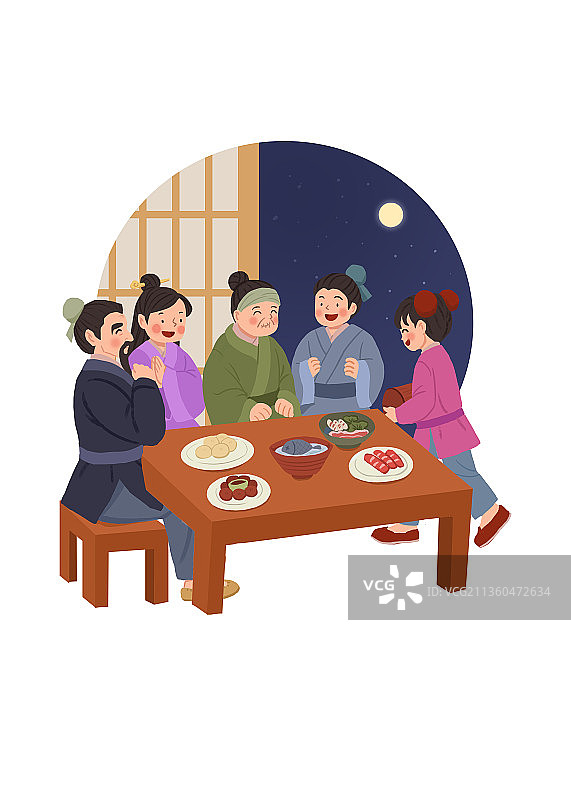 春节祝福插画 年夜饭图片素材
