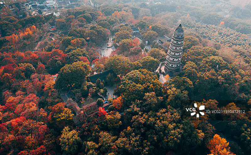 虎丘山风景航拍秋天图片素材