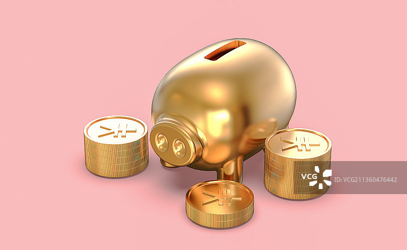 猪仔存钱罐3D插画图片素材