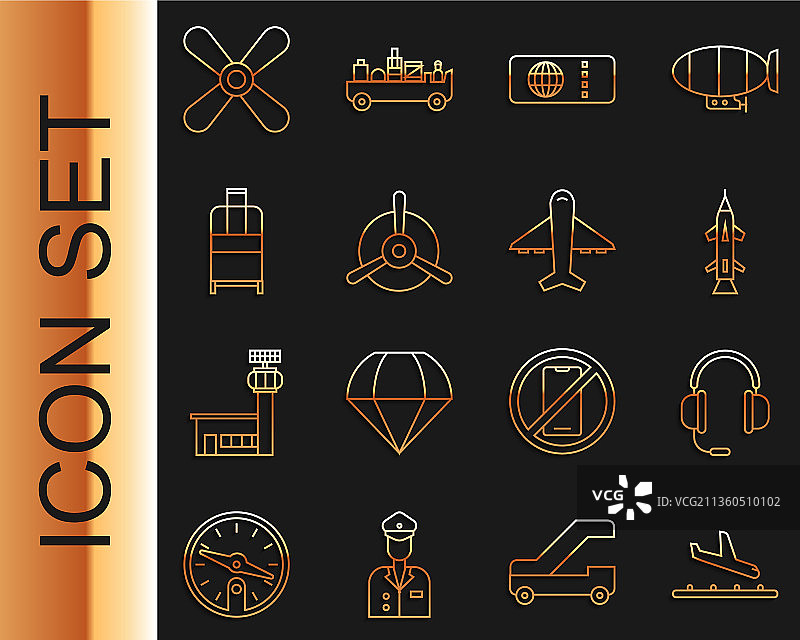 飞机着陆和带麦克风的耳机图片素材