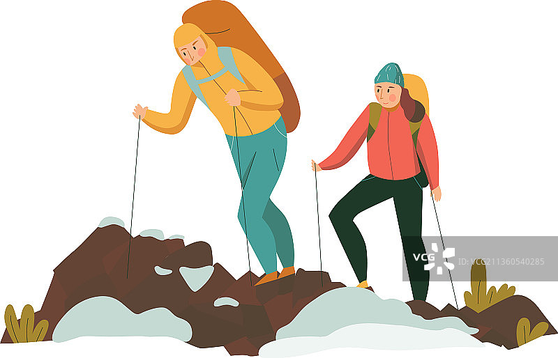 山地徒步扁平风格构图图片素材