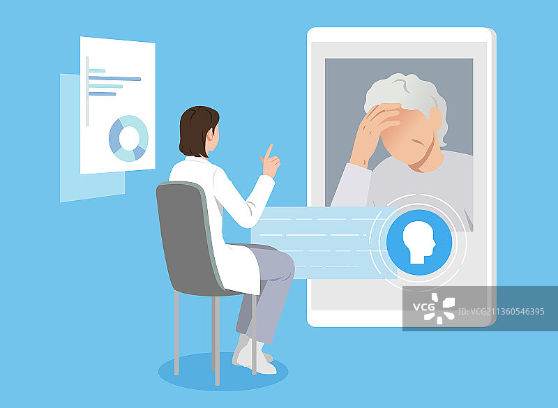 老年男性通过智能手机接受远程医疗检查图片素材