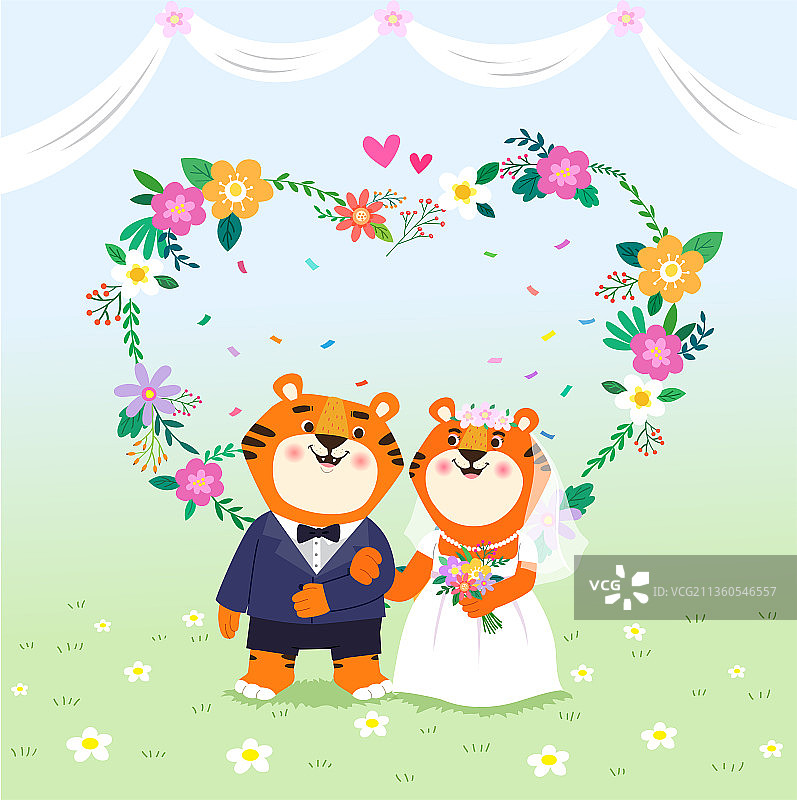 老虎角色举办小型婚礼图片素材