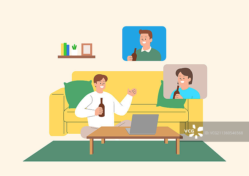 在家与朋友在线聚会图片素材