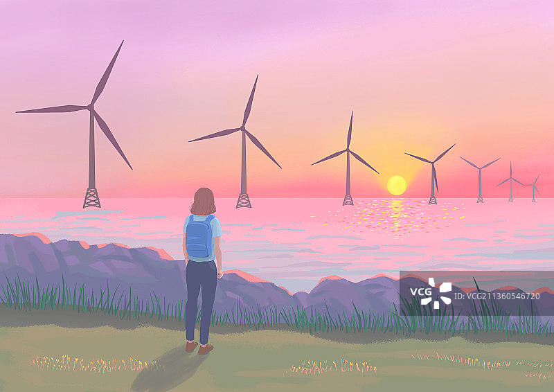 济州岛新昌风车海岸日落图片素材