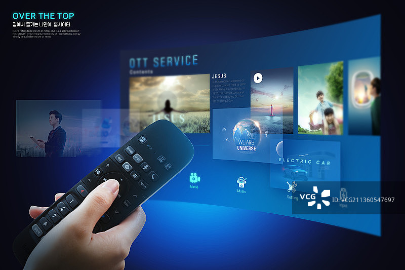 使用遥控器轻松观看各种内容的OTT服务图片素材