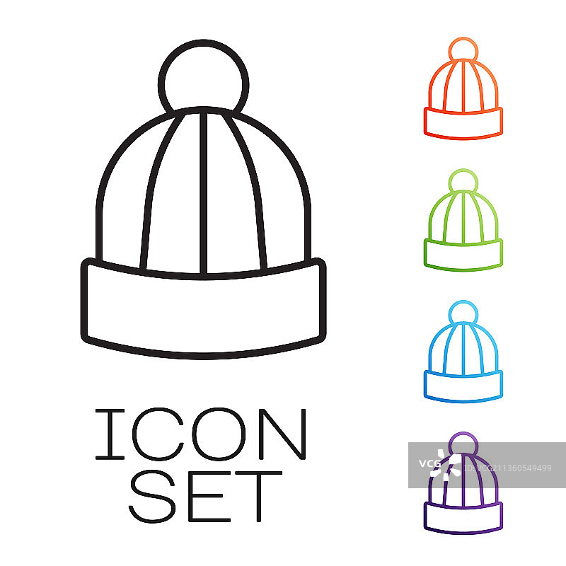 白色背景上的黑色线条冬季帽子图标图片素材