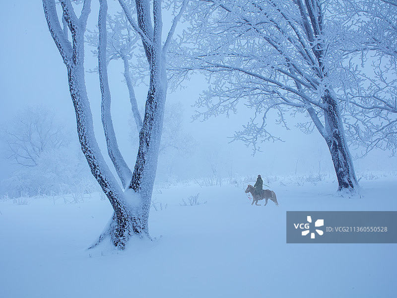 雪山牧马人图片素材