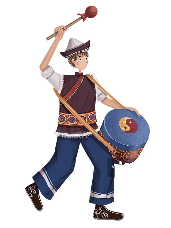 打土族鼓的土族少年图片素材