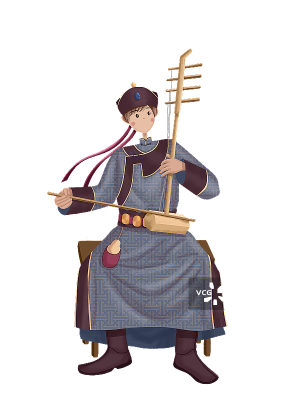 拉四弦琴的达斡尔族少年图片素材