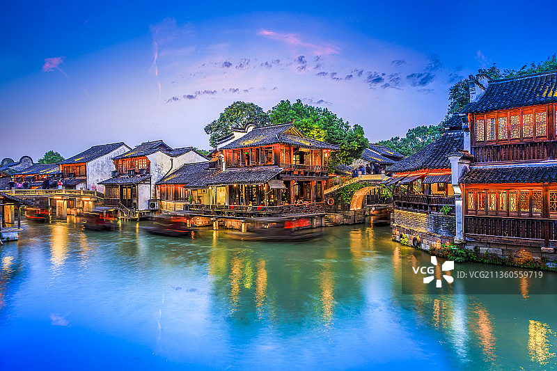 中国乌镇夜景图片素材