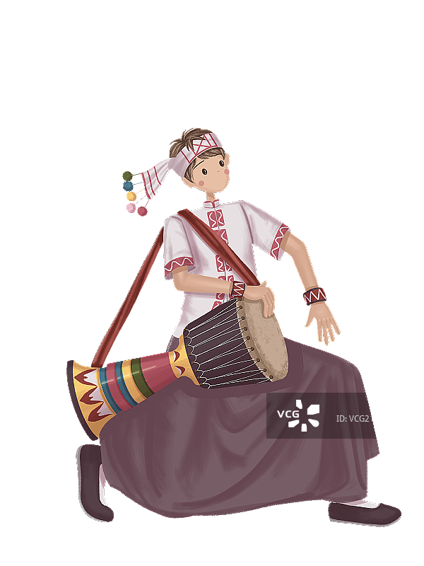 打象脚鼓的景颇族少年图片素材