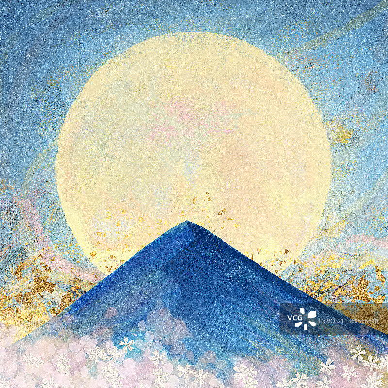月亮山花唯美风景岩彩图片素材