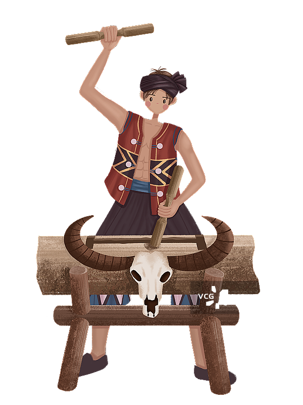 击打木鼓的佤族少年图片素材