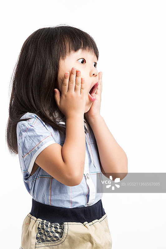 亚洲小女孩吃惊的表情动作图片素材