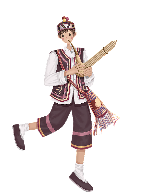 吹葫芦笙的拉祜族少年图片素材