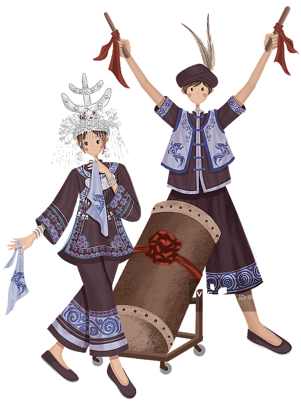 表演水族木鼓的少年少女图片素材