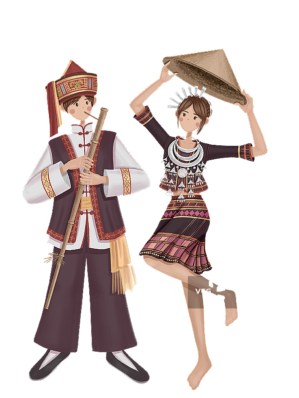 表演黎族竹木器乐的少年与少女图片素材