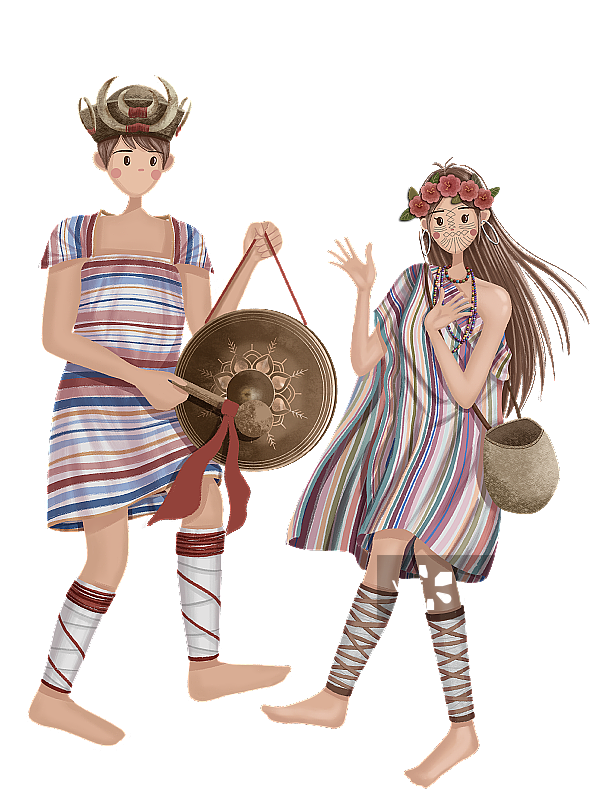 打铜锣的独龙族少年和纹面的独龙族少女图片素材