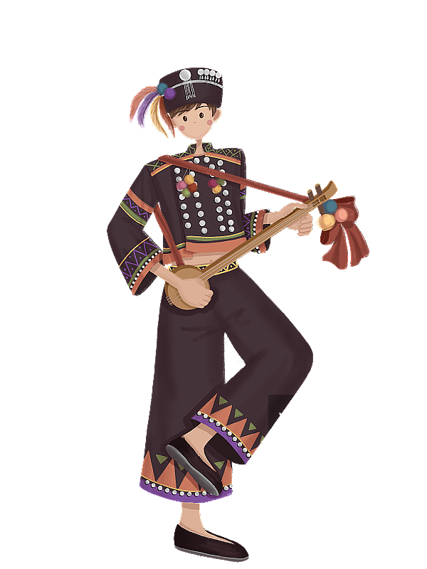 弹奏三弦的哈尼族少年图片素材