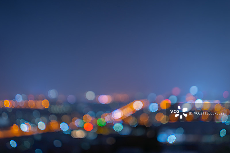 中国山东泰安城市夜景脱焦散景效果图片素材