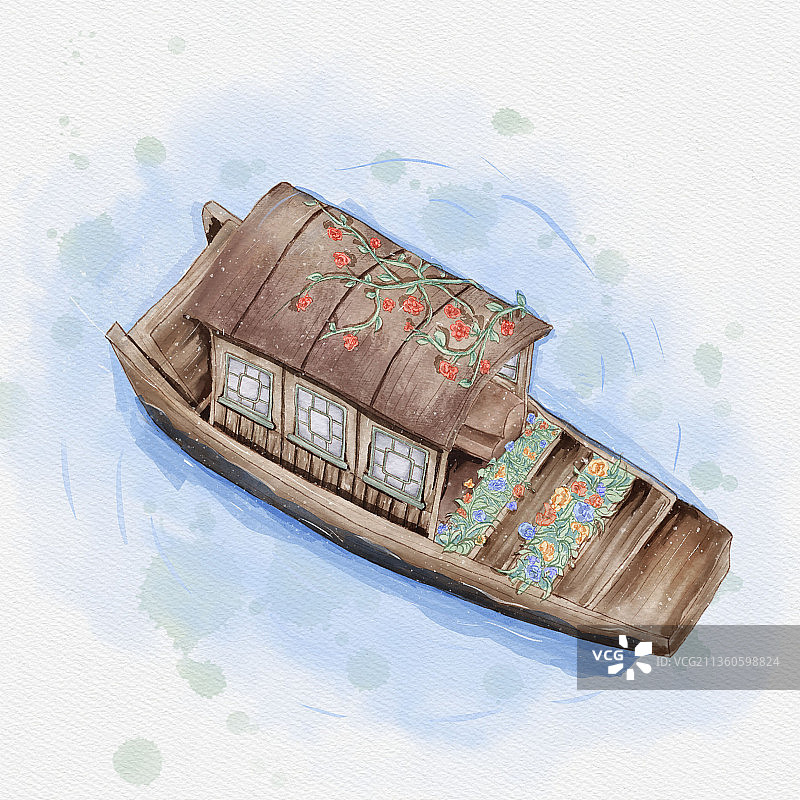 水彩小船图片素材