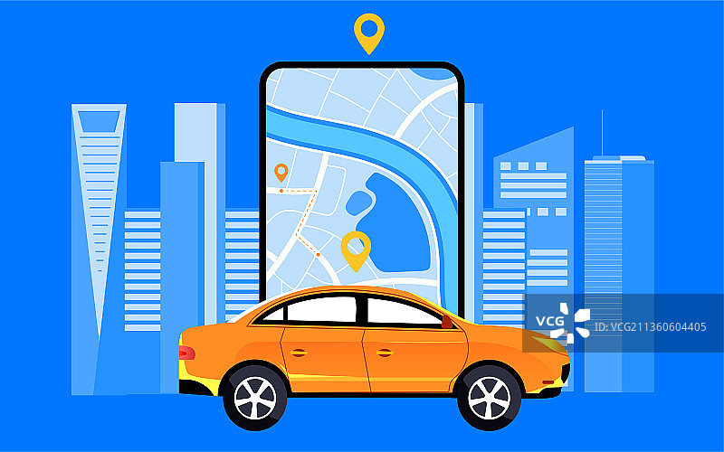 车辆定位导航出行服务插画城市汽车打车海报图片素材
