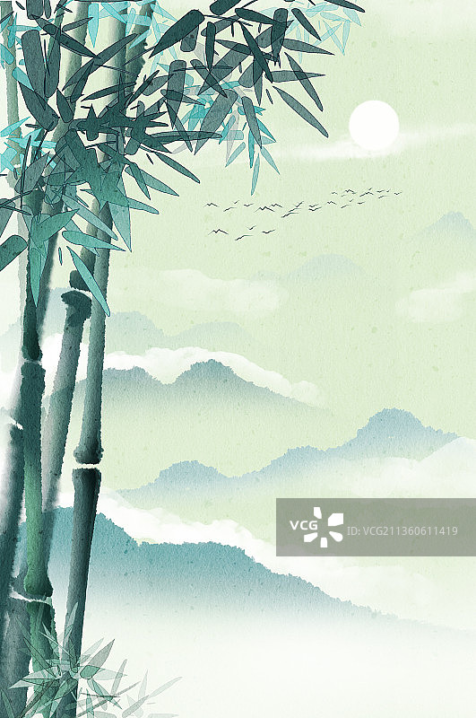 新中式风格水墨意境插画图片素材