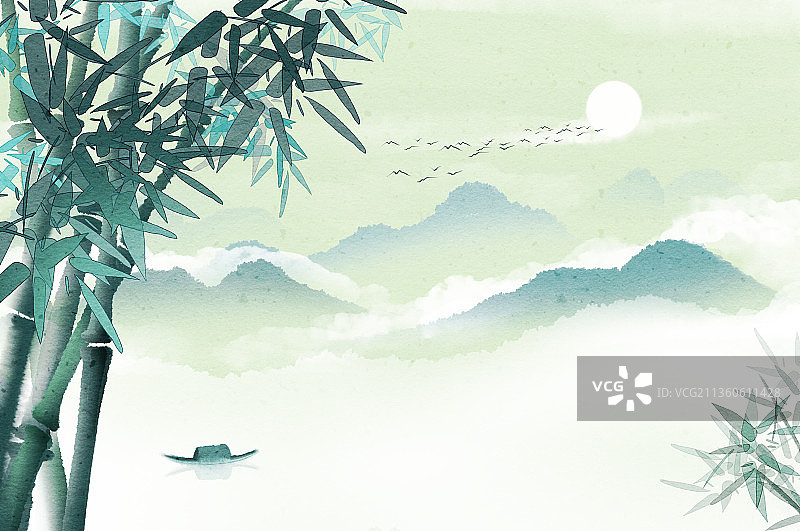 新中式风格水墨意境插画图片素材