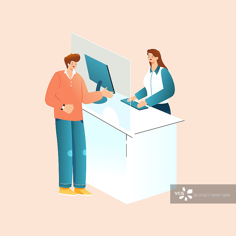 卡通招商业务税务工作柜台职业互联网金融理财商务办公矢量插画图片素材