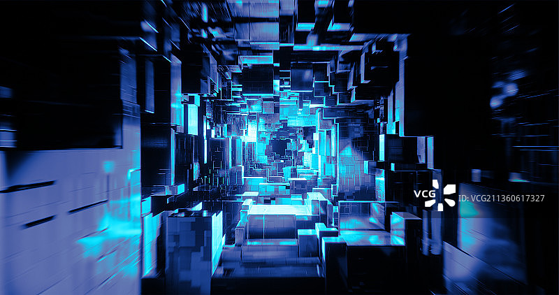 3D赛博朋克风格抽象几何透视空间插画背景图片素材