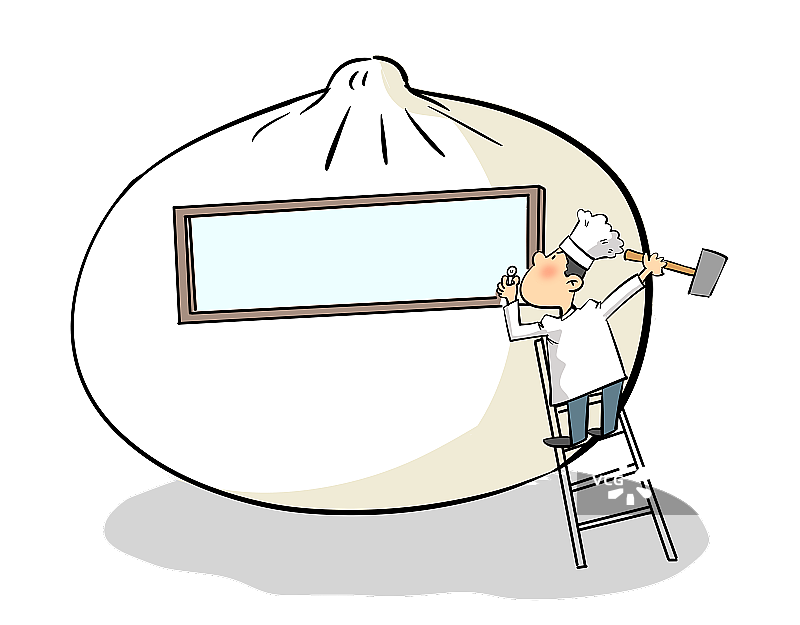 给包子安装牌匾的厨师图片素材