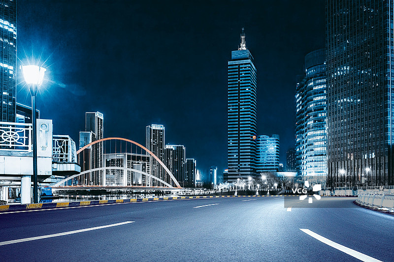 天津城市风光和公路路面图片素材