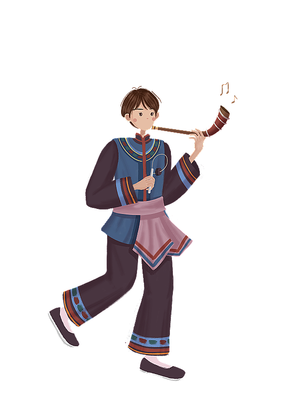 吹龙角的畲族少年图片素材