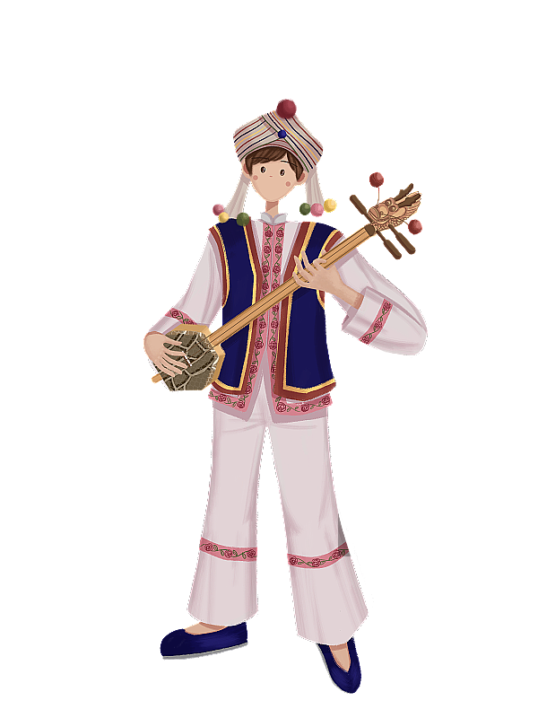 弹龙头三弦的白族少年图片素材