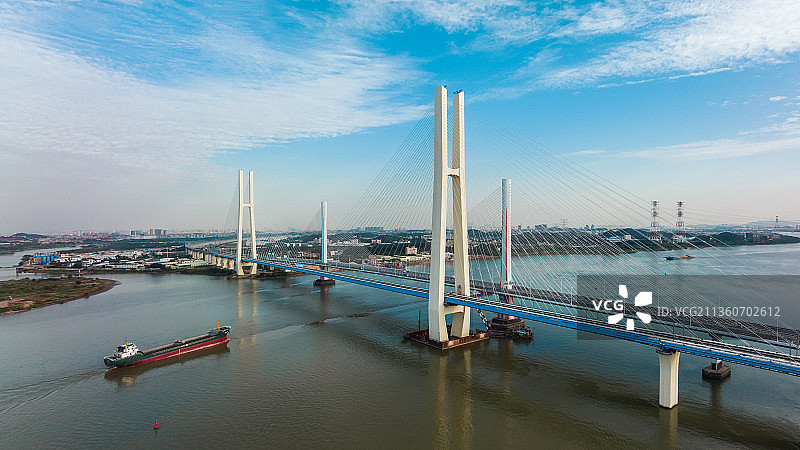 航拍广州南沙港铁路跨西江特大桥，交通建筑，桥梁图片素材
