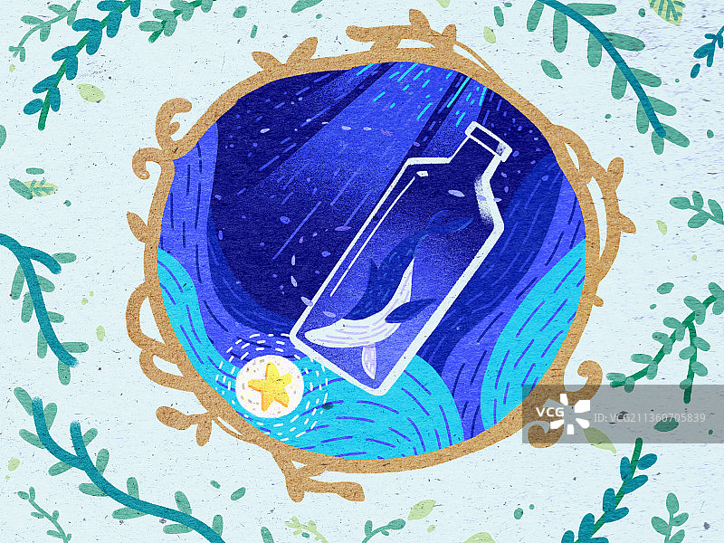 海洋里困在玻璃瓶的鲸鱼图片素材