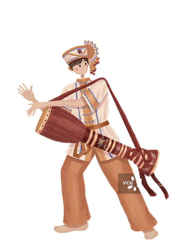 打长象脚鼓的傣族少年图片素材