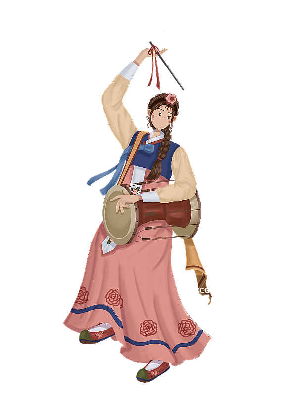 打朝鲜鼓的朝鲜族少女图片素材