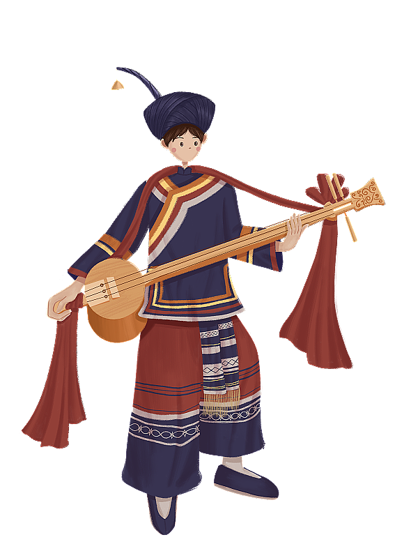 弹大三弦的彝族少年图片素材