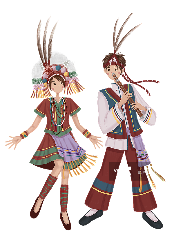 吹鼻笛的高山族少年和跳舞的高山族少女图片素材
