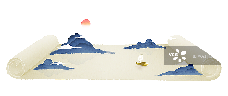 纸上山水风景元素图片素材