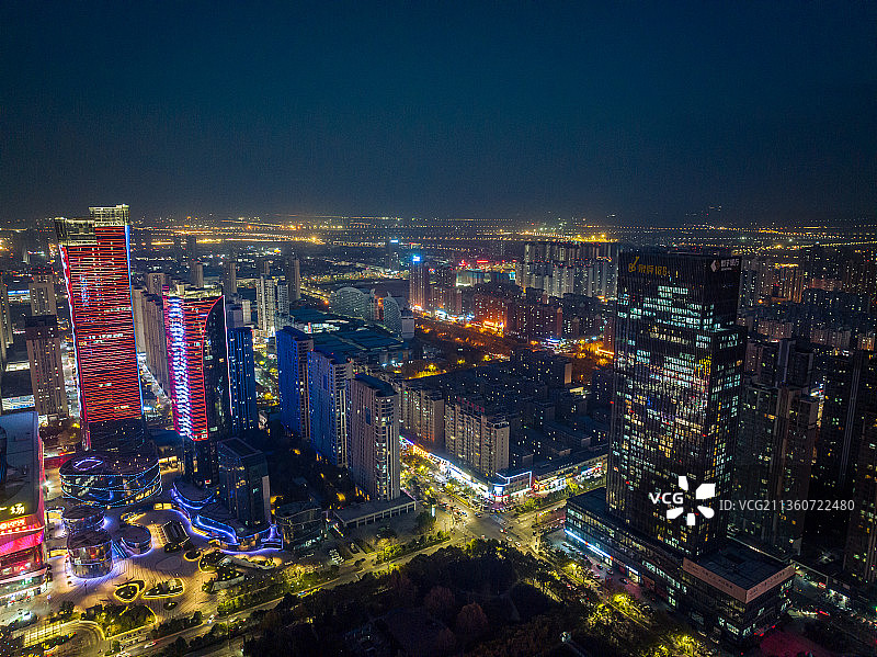 河南洛阳洛龙区夜景航拍图片素材