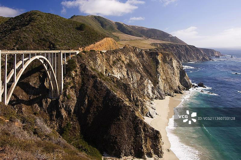 1号公路的悬崖和桥梁，大苏尔，加利福尼亚州，美国图片素材