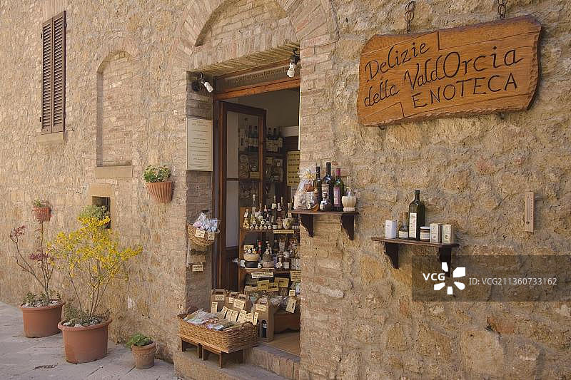 瓦尔多尔恰美食店，皮恩扎，托斯卡纳，特色商店，意大利，欧洲图片素材
