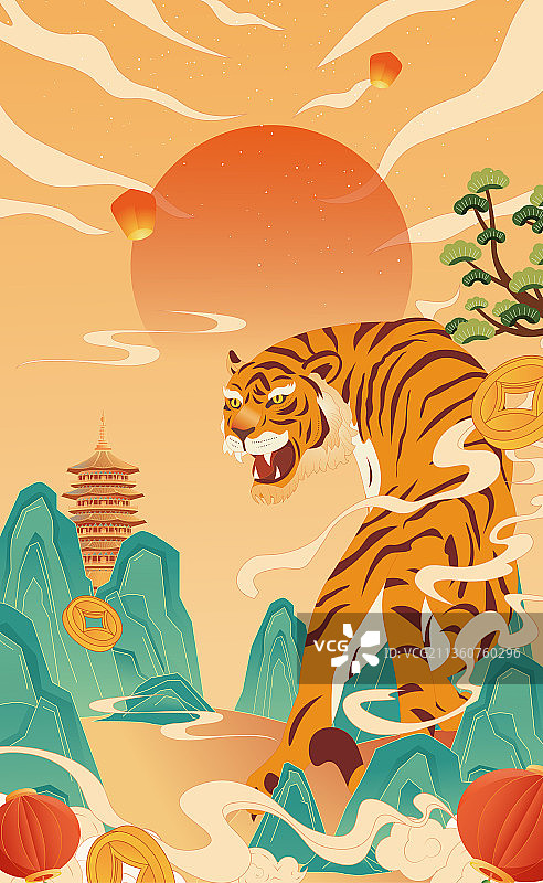 虎年迎春节插画图片素材