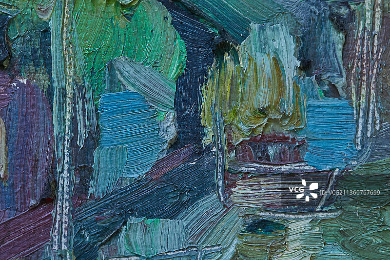 一幅色彩缤纷画风奔放的现代派表现风景油画作品局部图片素材