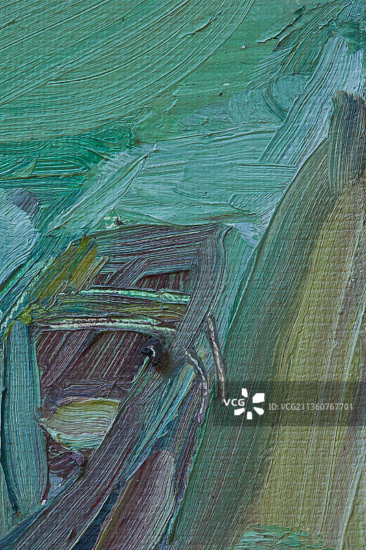 一幅色彩缤纷画风奔放的现代派表现风景油画作品局部图片素材