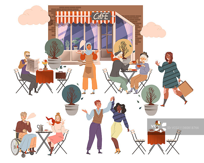 街头咖啡馆里的顾客图片素材