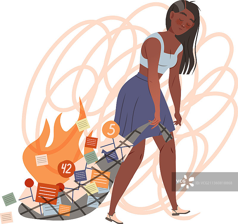 疲惫的女孩承担多项职责和任务图片素材